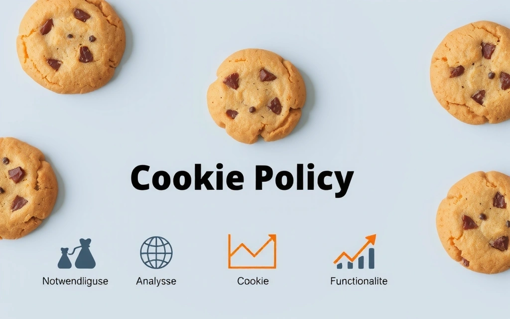 Digitale Darstellung verschiedener Cookie-Typen mit Icons für Notwendigkeit, Analyse und Funktionalität