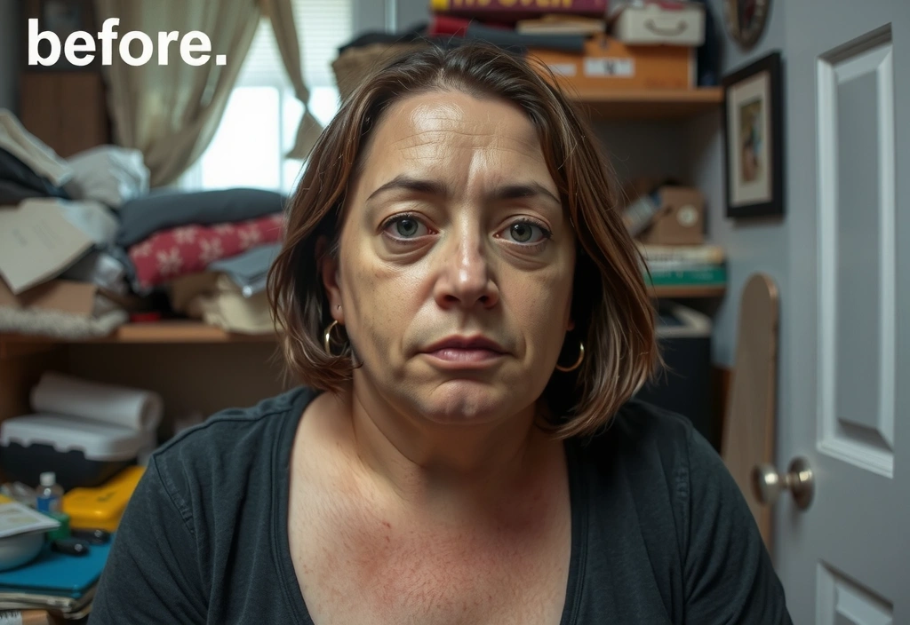 Vorher-Bild einer Person, die ungesund aussieht